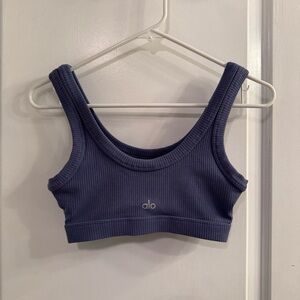 ALO Yoga Wellness Bra Infinity Blue XS Ribbed Scoop Neck Sports Bra